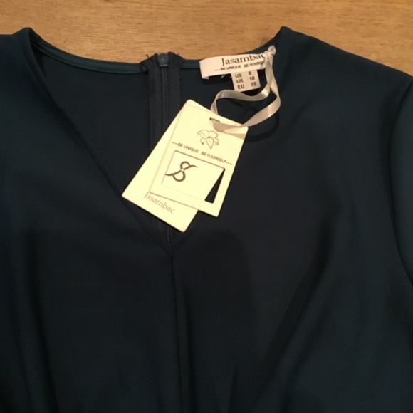 NWT Jasambac Teal Bodycon Long Sleeve Elegant Midi Dress Size 8 - Picture 7 of 8